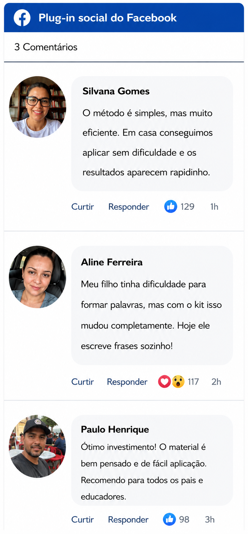 Comentário real de cliente sobre o Kit Grafismo Fonético