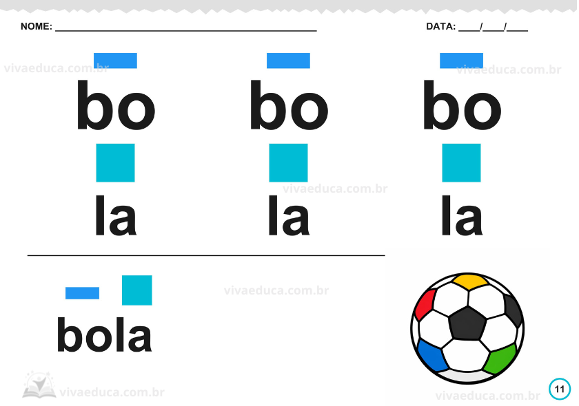 Página de atividade com a palavra bola